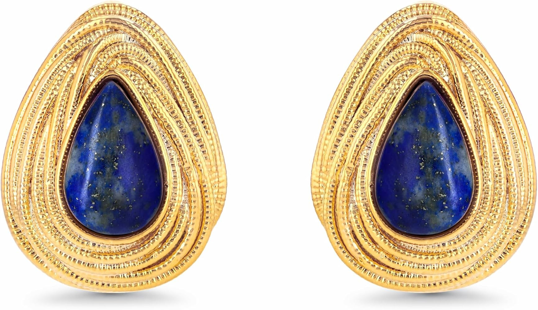 Dainty Oval Triangle Textured Blue Gold Lapis Lazuli Gemstone Statement Earrings for Women by SNG... | Amazon (US)