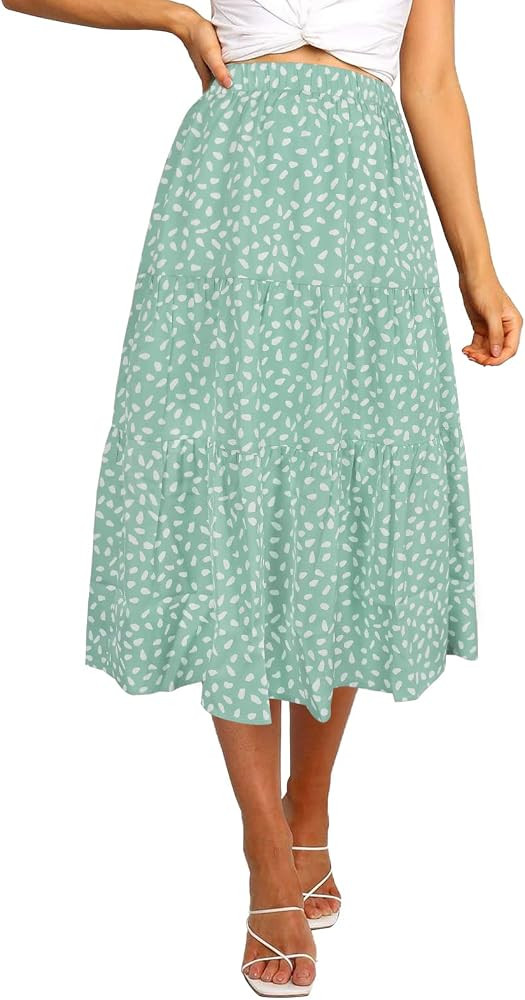 MEROKEETY Women's Boho Leopard Print Skirt Pleated A-Line Swing Midi Skirts | Amazon (US)