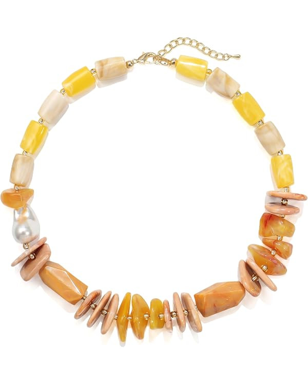 Colorful Irregular Stone Chip Beaded Necklace For Women Boho Rainbow Acrylic Bead Necklace Fashio... | Amazon (US)