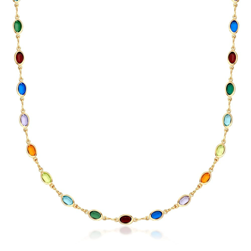 Barzel 18K Gold Plated Multicolor Stone Crystal Oval Necklace for Women - Made In Brazil | Amazon (US)