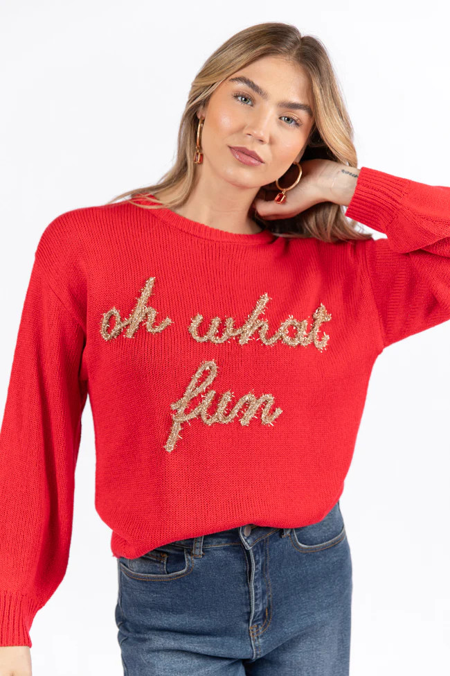 Oh What Fun Red Sweater DOORBUSTER | Pink Lily