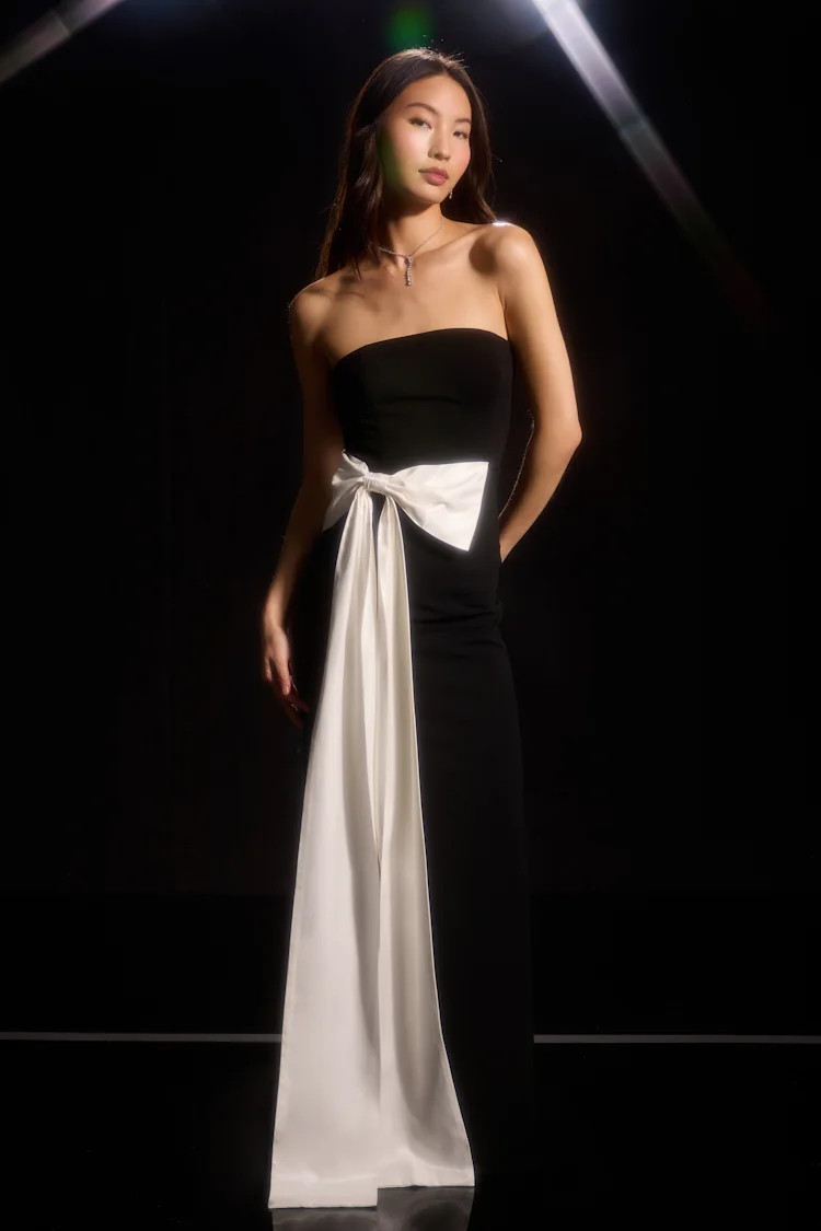 Marvelous Vision Black Strapless Bow Column Maxi Dress | Lulus