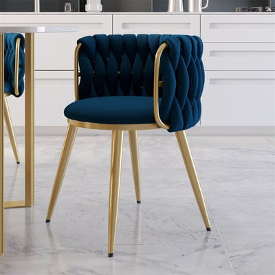Nordic Blue Barrel Back Dining Chair Round Accent Chair with Velvet Upholstery-Homary | Homary