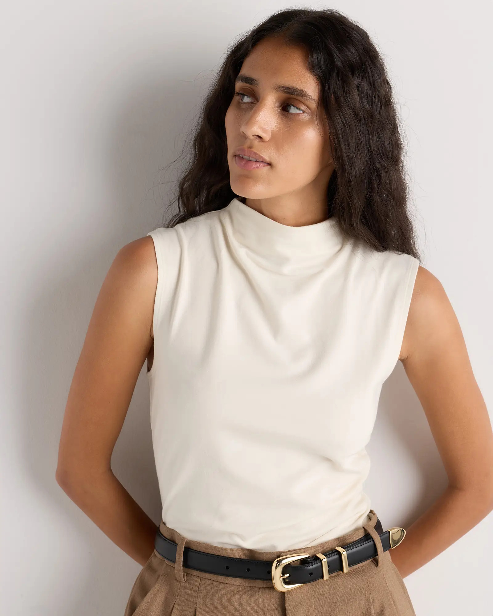Stretch Cotton Jersey Sleeveless Mock Neck Top | Quince