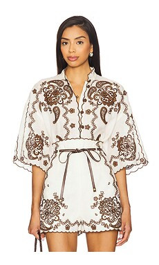 Zimmermann Ascension Embroidered Shirt in Ivory & Chocolate from Revolve.com | Revolve Clothing (Global)