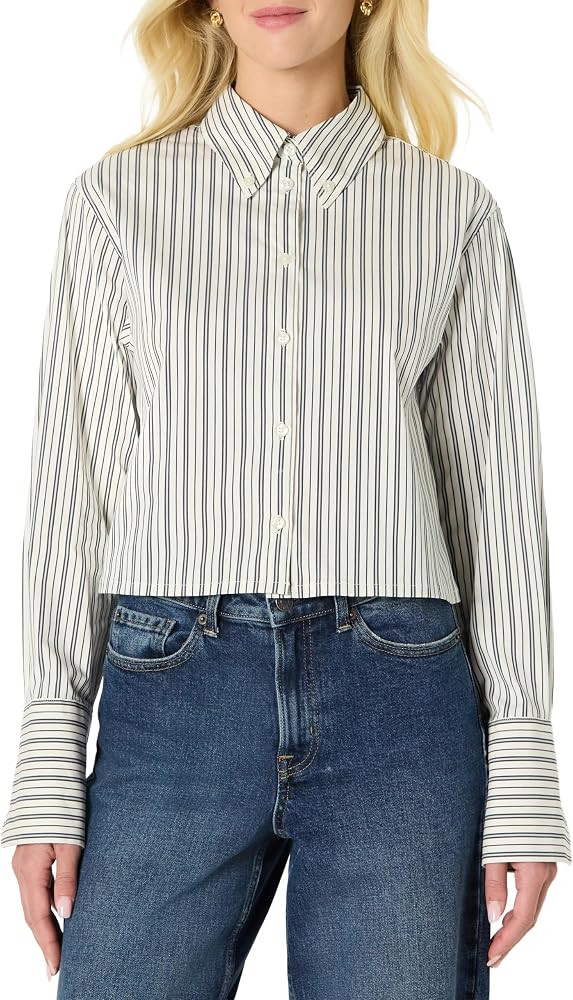 Amazon Essentials Women's Oversized-Fit Cropped Cotton Stretch Poplin Button-Down Shirt | Amazon (US)