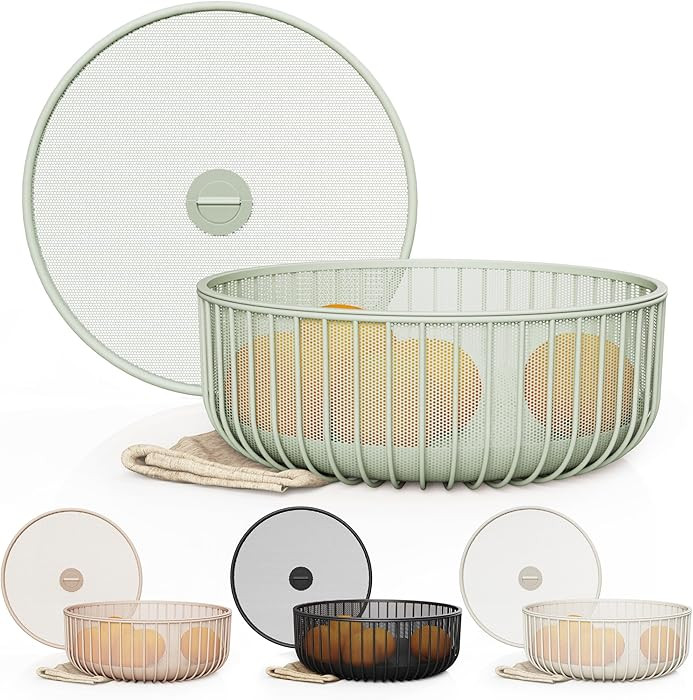 Metal Fruitbasket with Mesh Lid and Basket - Fruit and Vegetable Holder For Kitchen Counter - Cou... | Amazon (US)