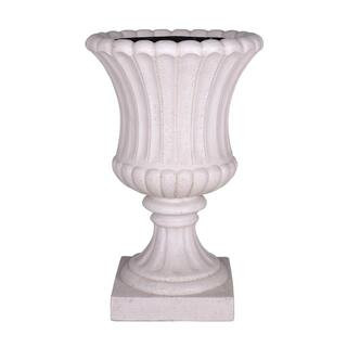 23 in. H Light Aged White Cast Stone Fiberglass Fluted Urn | The Home Depot