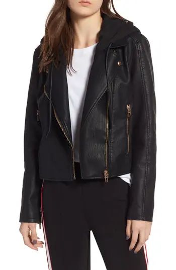 Women's Blanknyc Meant To Be Moto Jacket With Removable Hood, Size X-Large - Black | Nordstrom