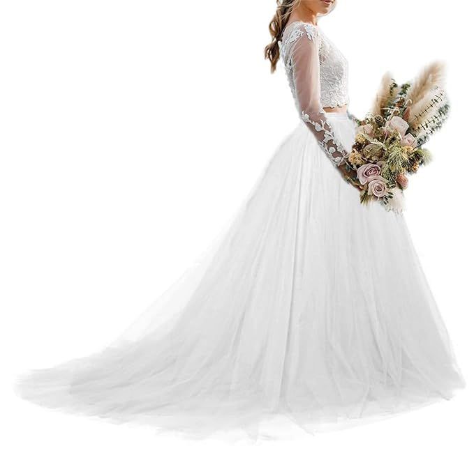 Women Wedding Long Maxi Tulle Skirt Floor Length with Detachable Train Bridal Overskirt | Amazon (US)