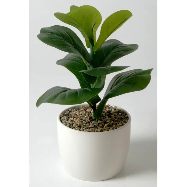 Mainstays 13" Artificial Plant Faux Fiddle Leaf in White Planter, White | Walmart (US)