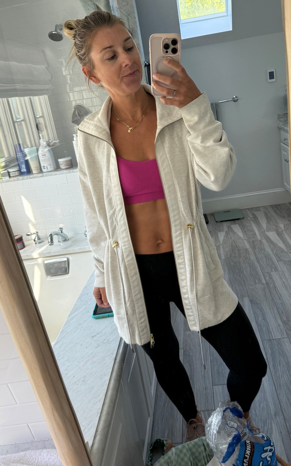 High low workout outfit of the day. I love Lululemon align dupes, but I do love the originals. These are align bottoms but dupe sports bra. Linked to both. Preschool drop off uniform.

#LTKActive #LTKOver40