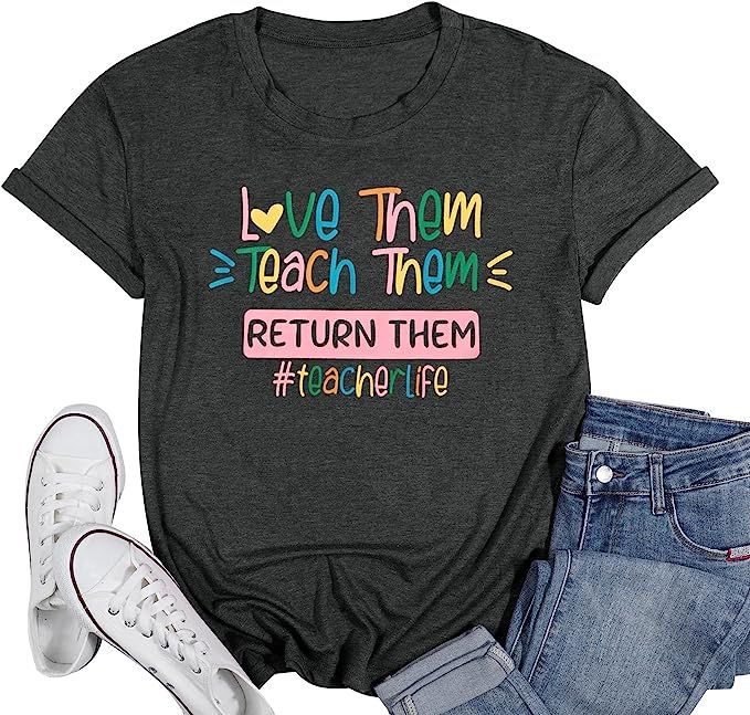 ALLTB Teacher Life Shirt Women Rainbow Colourful Graphic Tee Kindergarten Teachers Gift T Shirt I... | Amazon (US)