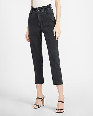 Super High Waisted Black Paperbag Mom Jeans | Express