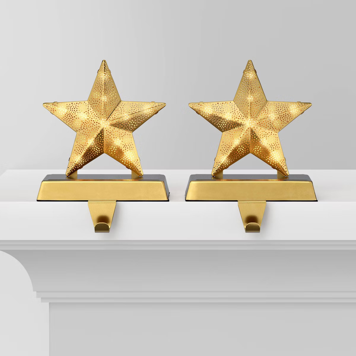2pk Christmas Lit Metal Perforated Star Stocking Holder Gold - Wondershop™ | Target