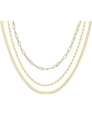 PAVOI 14K Gold Plated Dainty Layering Necklaces for Women | Snake Chain, Curb Link, Paperclip Lay... | Amazon (US)