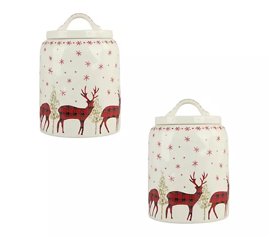 10 Strawberry Street Set of 2 Buffalo Check Christmas Canister - QVC.com | QVC