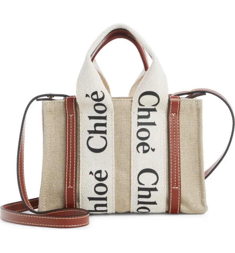 Small Woody Logo Strap Linen Tote | Nordstrom
