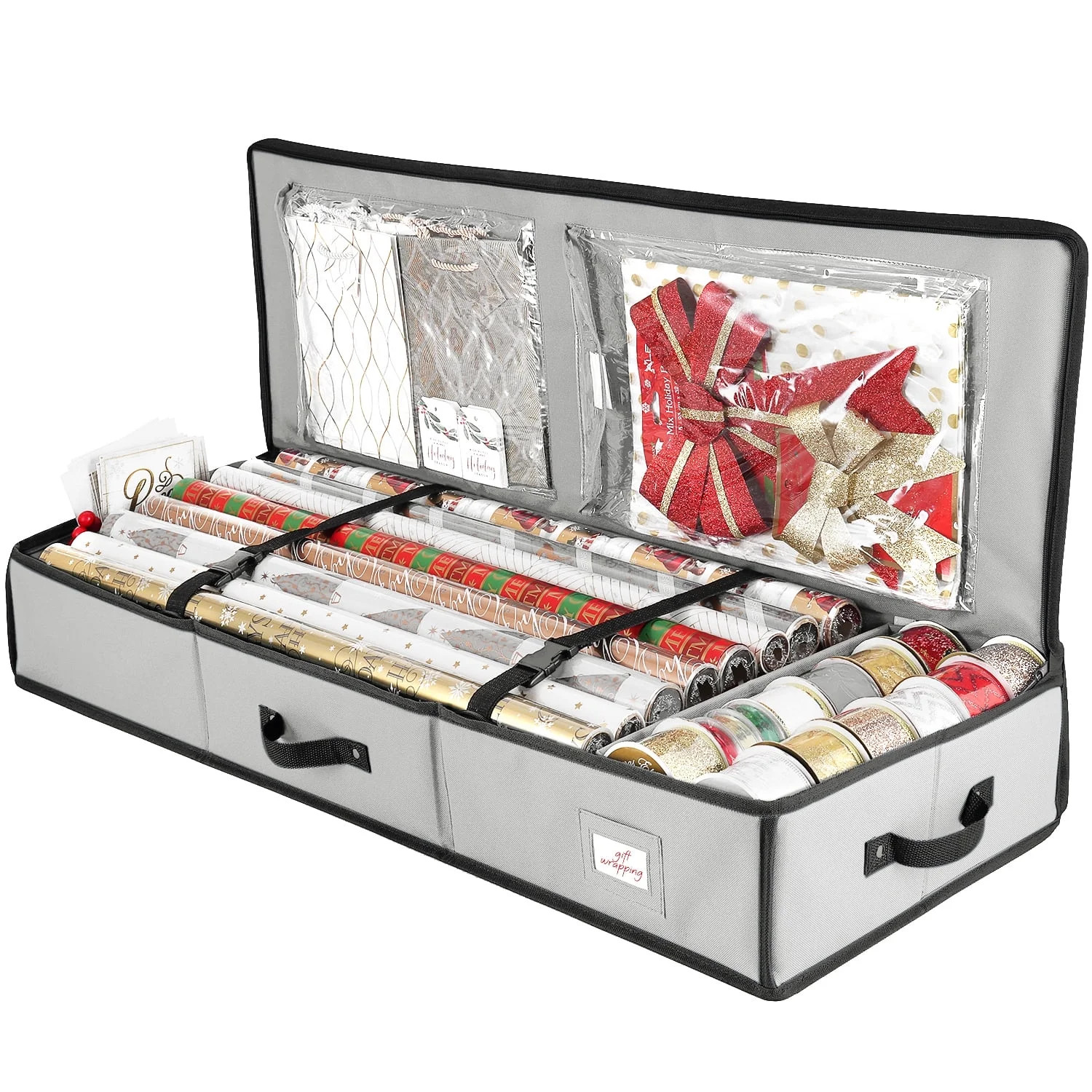 Hearth & Harbor Wrapping Paper Storage Container, Christmas Gift Wrap Storage Organizer with Inte... | Walmart (US)