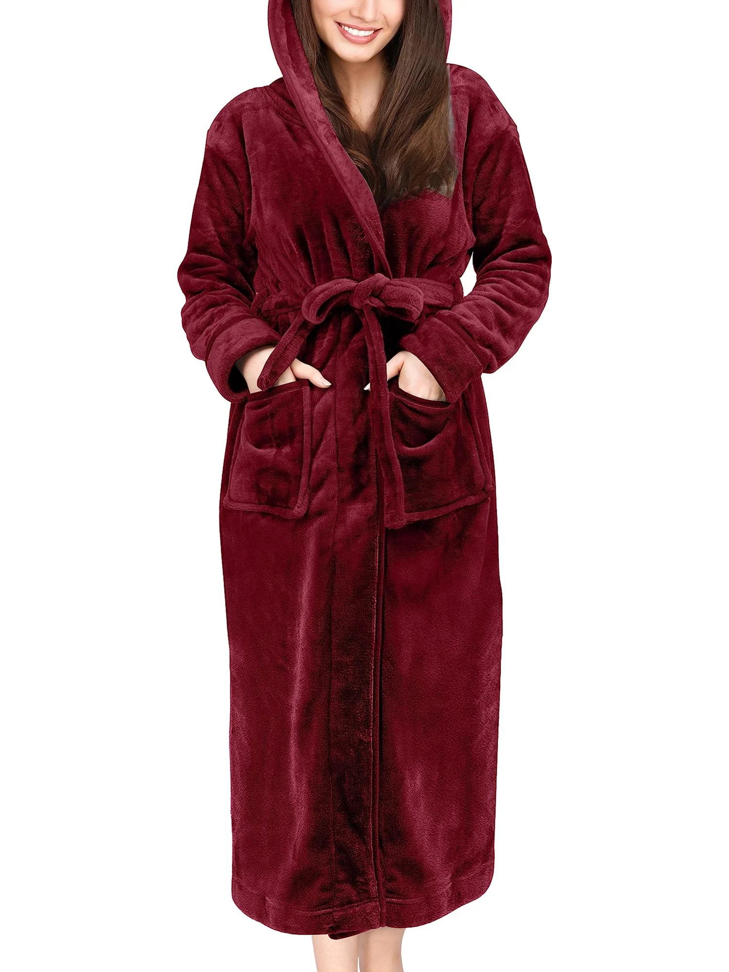 UVN Long Robes for Women Winter Plush Fleece Hooded Bathrobe Soft Cozy Fluffy Sleepwear Nightgown... | Walmart (US)