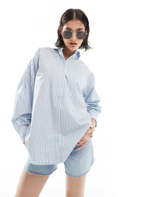 ASOS DESIGN oversized shirt in stripe in blue stripe | ASOS (Global)