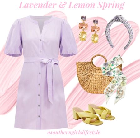 Lavender & Lemon for Spring. Would be a great Easter Outfit  

Everything is on Sale except the tote

Lavender Striped Puff Sleeve Shirtdress, Crystal Earrings, Tweed Headband, Straw Tote, Floral Skinny Scarf & Lemon Yellow Sandals

Spring Outfit. Loft. Target  

#LTKSeasonal #LTKsalealert #LTKstyletip