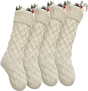 Vanteriam Pack 4 Christmas Stockings, 18'' Unique Ivory White Knit Christmas Stockings for Xmas D... | Amazon (US)