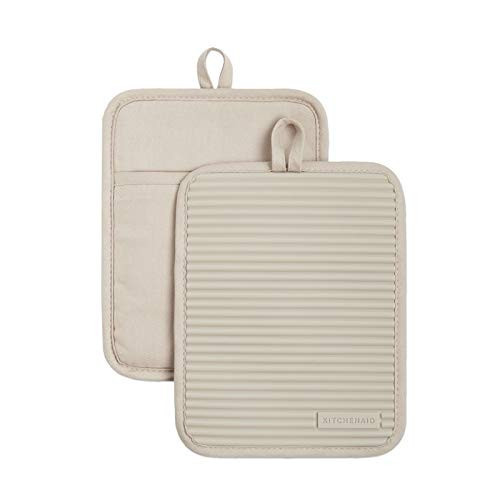 KitchenAid Ribbed Soft Silicone Pot Holder 2-Pack Set, Milkshake Tan, 7"x9" | Amazon (US)