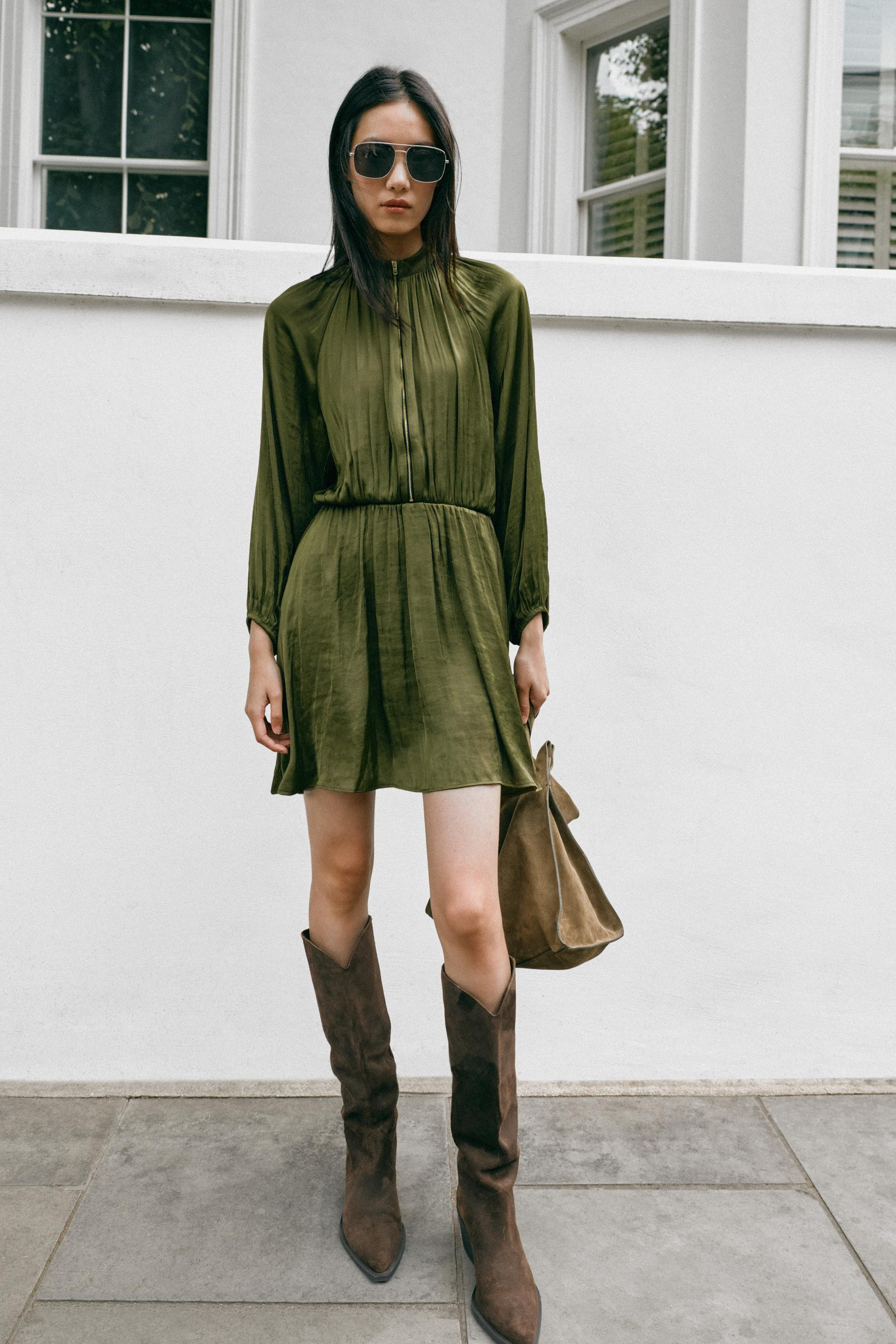 Zara - Zip Short Dress - Light Khaki - S - Woman | Zara US