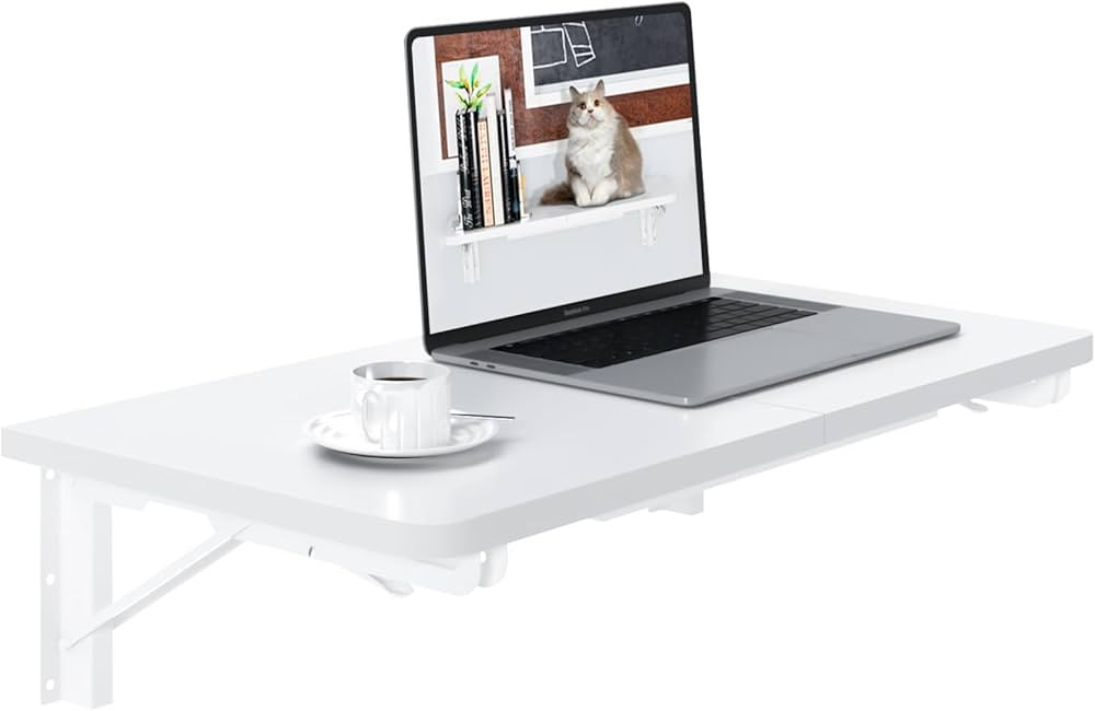 TEAMIX Wall Mounted Desk, White Folding Desk for Small Spaces Floating Shelf Organizer with Heavy... | Amazon (US)