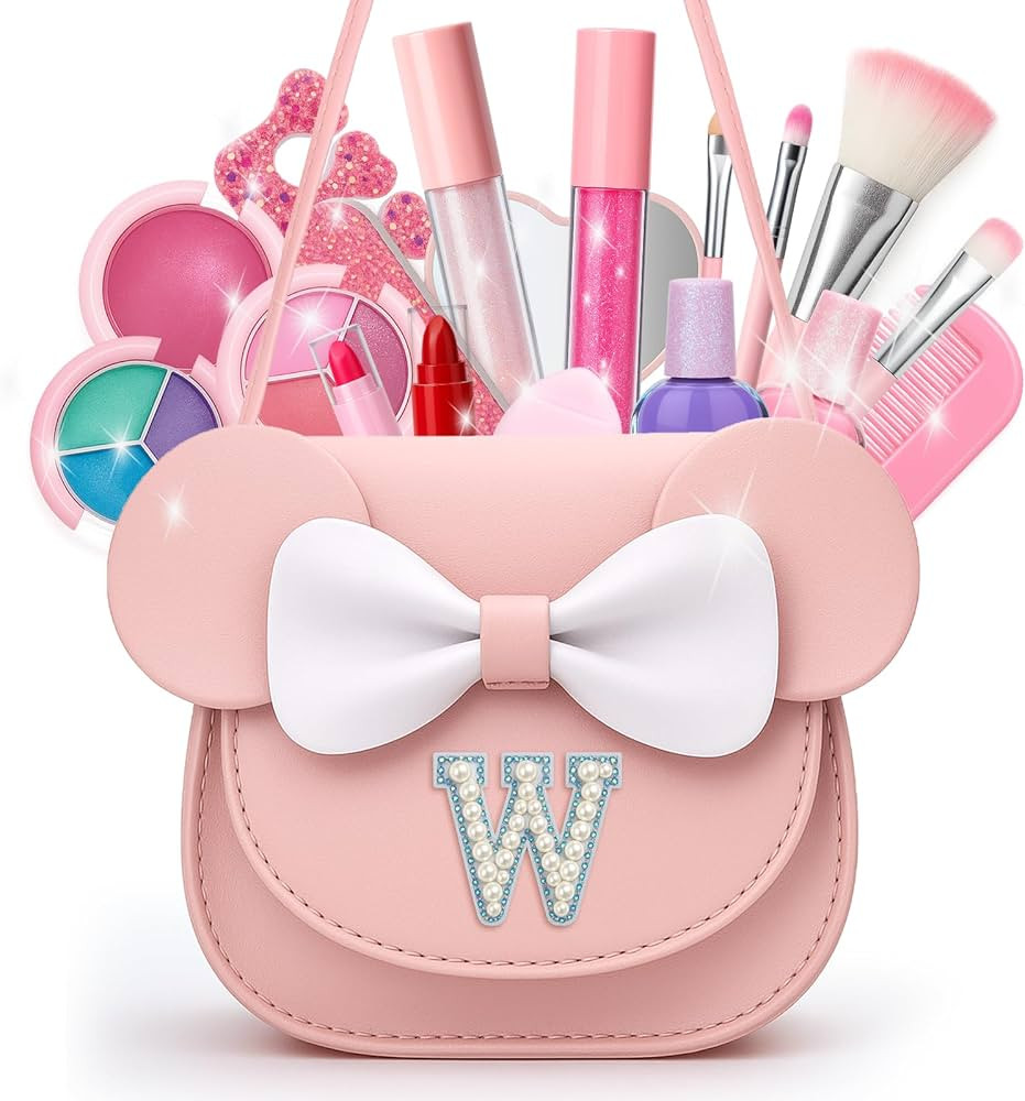Non Toxic Makeup for Little Girls,Safe Kids Real Makeup Sets for Girls Age 3-8 with Initial W Bag... | Amazon (US)