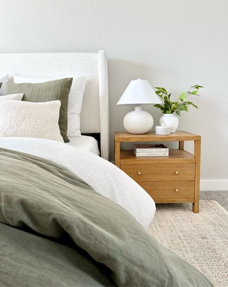 • Bed is Talc Linen queen.
• Rug is 9 x 12
• Duvet inserts and covers are king size for a longer overhang to hide mattress and box spring.

Bedroom ideas, green bedding, bedding, affordable bedding, bedroom, home design, home decor, nightstands 

#LTKhome #LTKsalealert #LTKstyletip