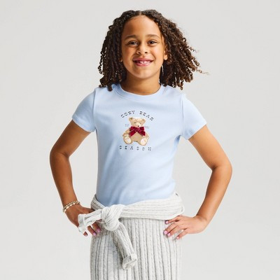 Girls' Short Sleeve 'Bear' Graphic T-Shirt - Cat & Jack™ Light Blue XL | Target