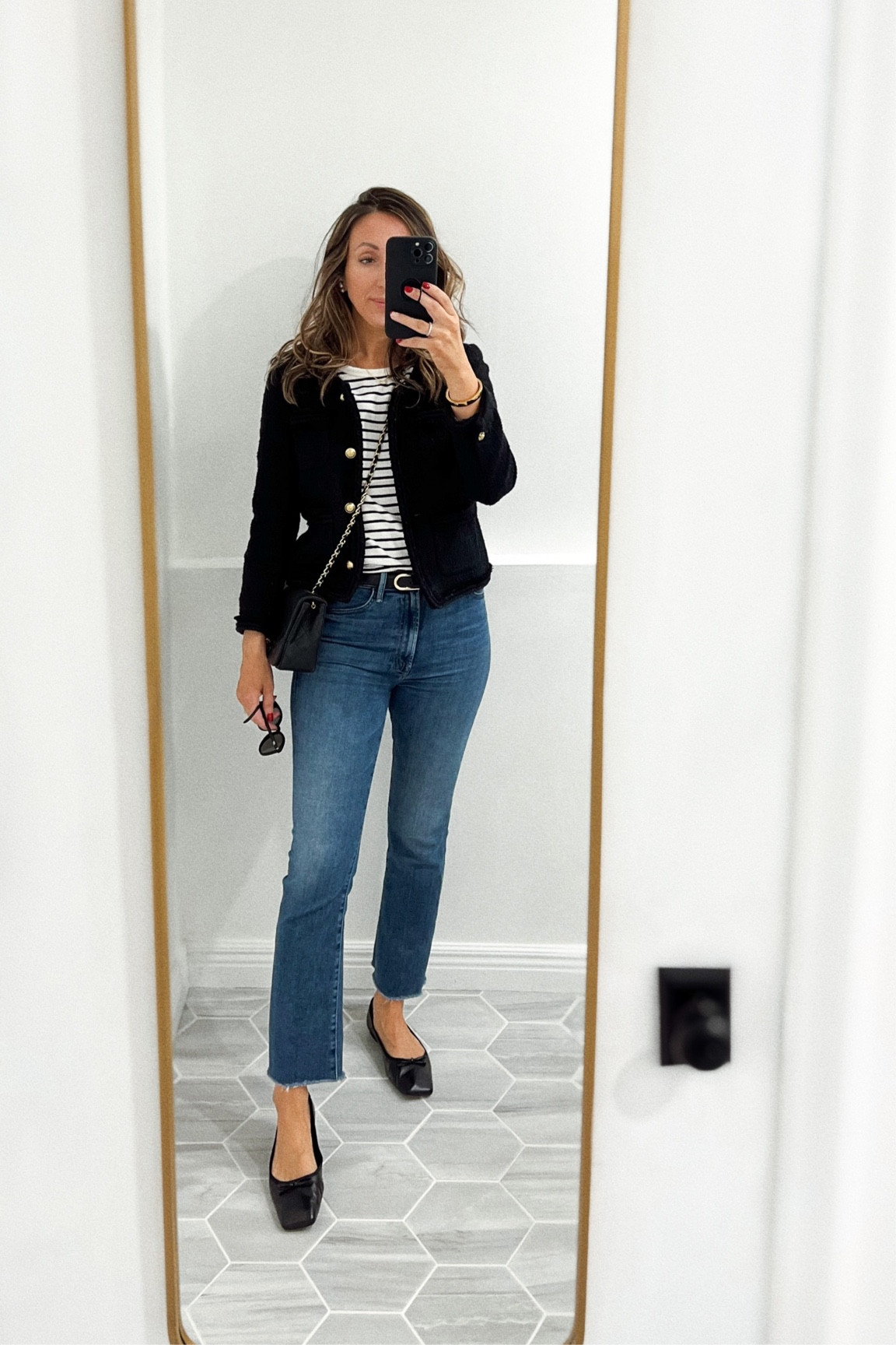 Jeans tts for me. 
Tee - I sized up to M for a looser fit 
J Crew jacket super old 
Flats tts for me.  Linking more amazing options. 


#LTKsalealert #LTKshoecrush #LTKstyletip