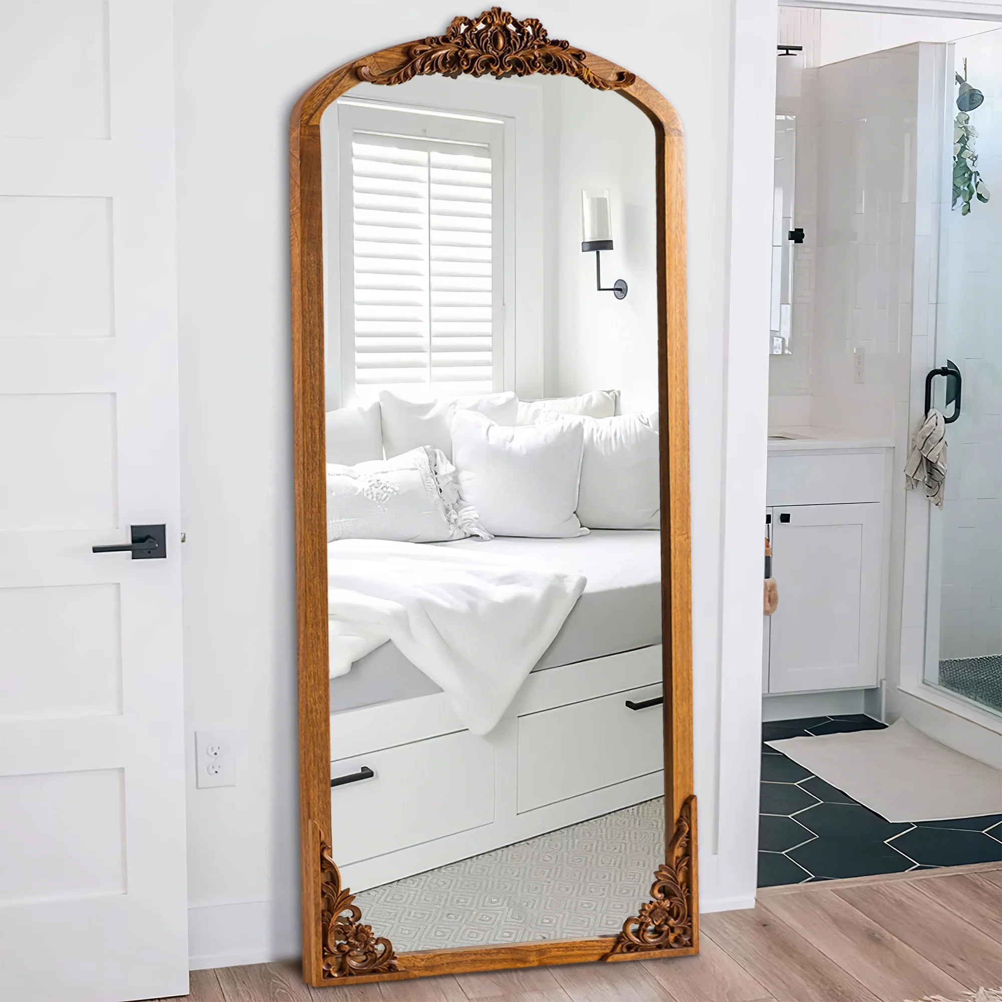 NeuType Wooden Arch Full Length Vintage Decorative Mirror for Living Room Bedroom 70"x30",Gold - ... | Walmart (US)
