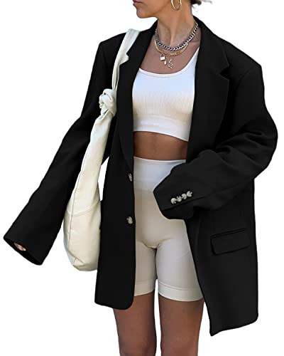 Grlasen Women Casual Elegant Long Sleeve Oversized Lapel Blazers Open Front Solid Work Office Jacket Blazer (XX-Large, Black) | Amazon (US)