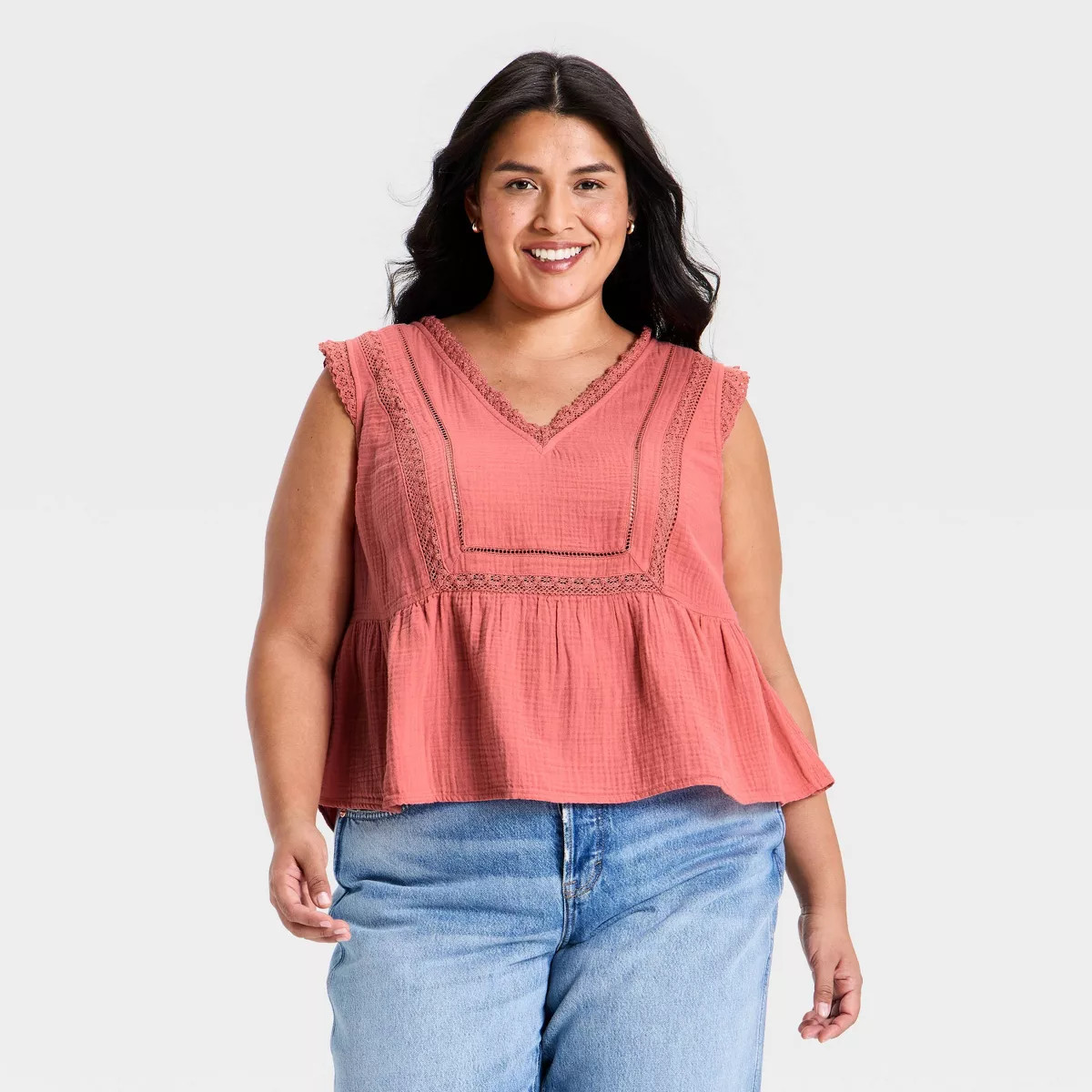 Women's Lace V-Neck Blouse - Universal Thread™ Pink 4X | Target