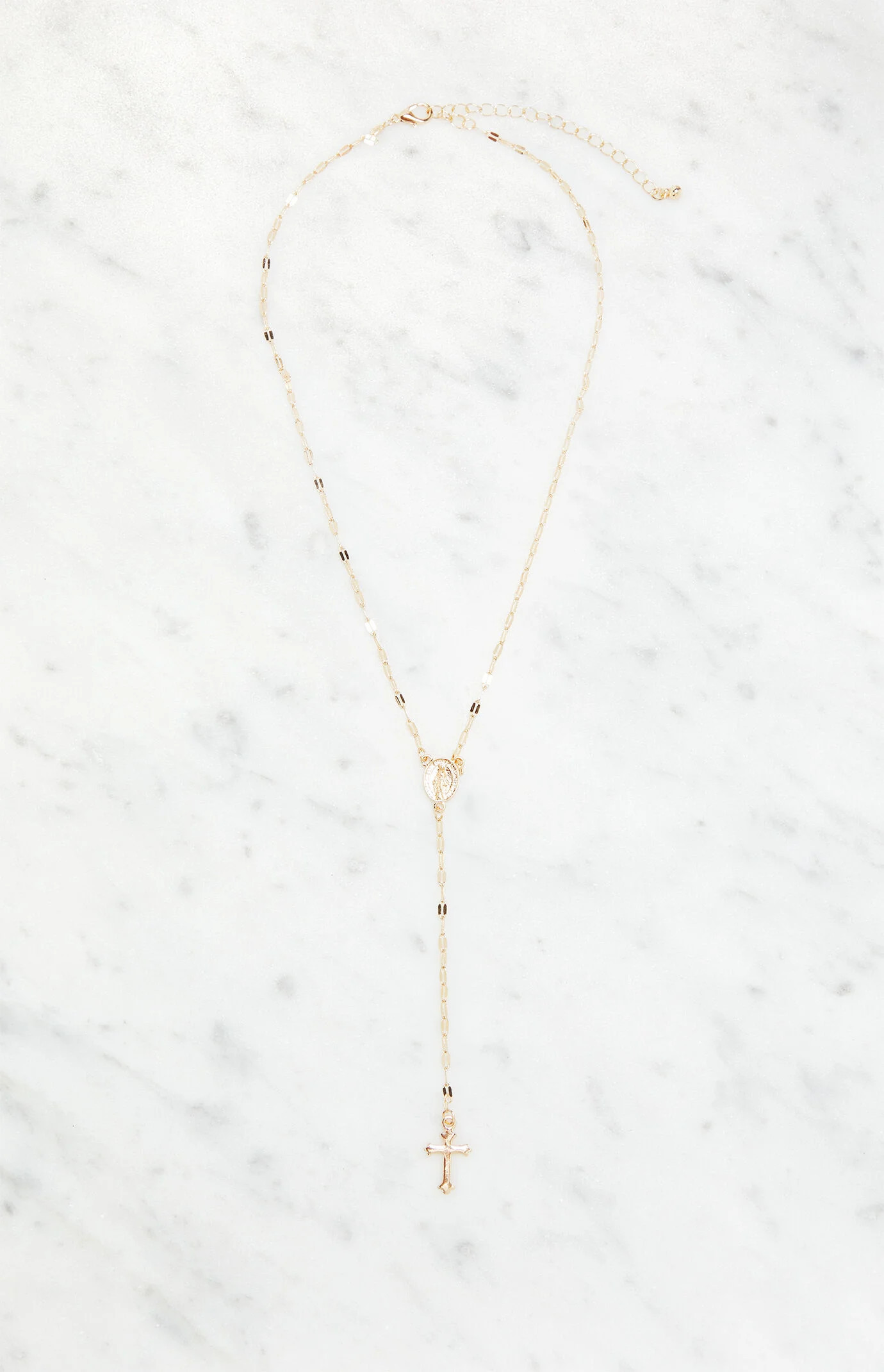 Cross Rosary Lariat Necklace in Gold | PacSun