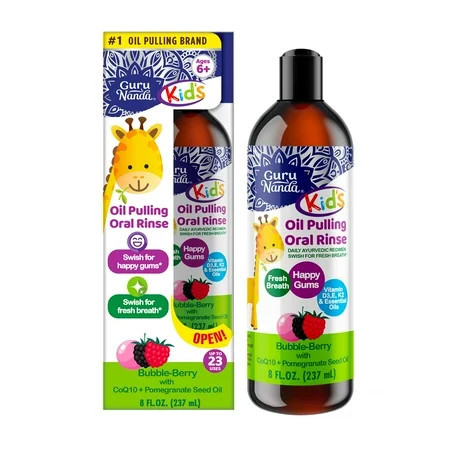 GuruNanda Kids Oil Pulling, Alcohol-Free Mouthwash, Essential Oils & Vitamins for Ages 6 & up, Natural Berry Lemon Rose, 8 Oz | Walmart (US)