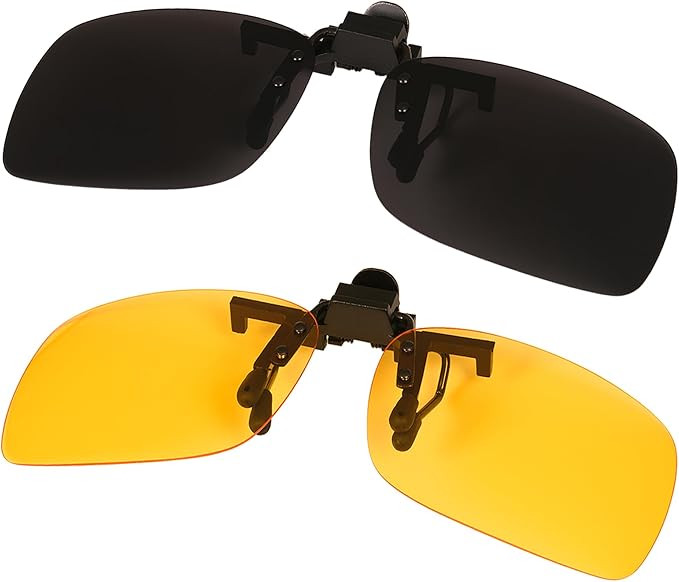 2Pcs Clip-On Sunglasses Polarized Gray & Yellow Lens Combo UV400 Protection Night Driving Fishing... | Amazon (US)