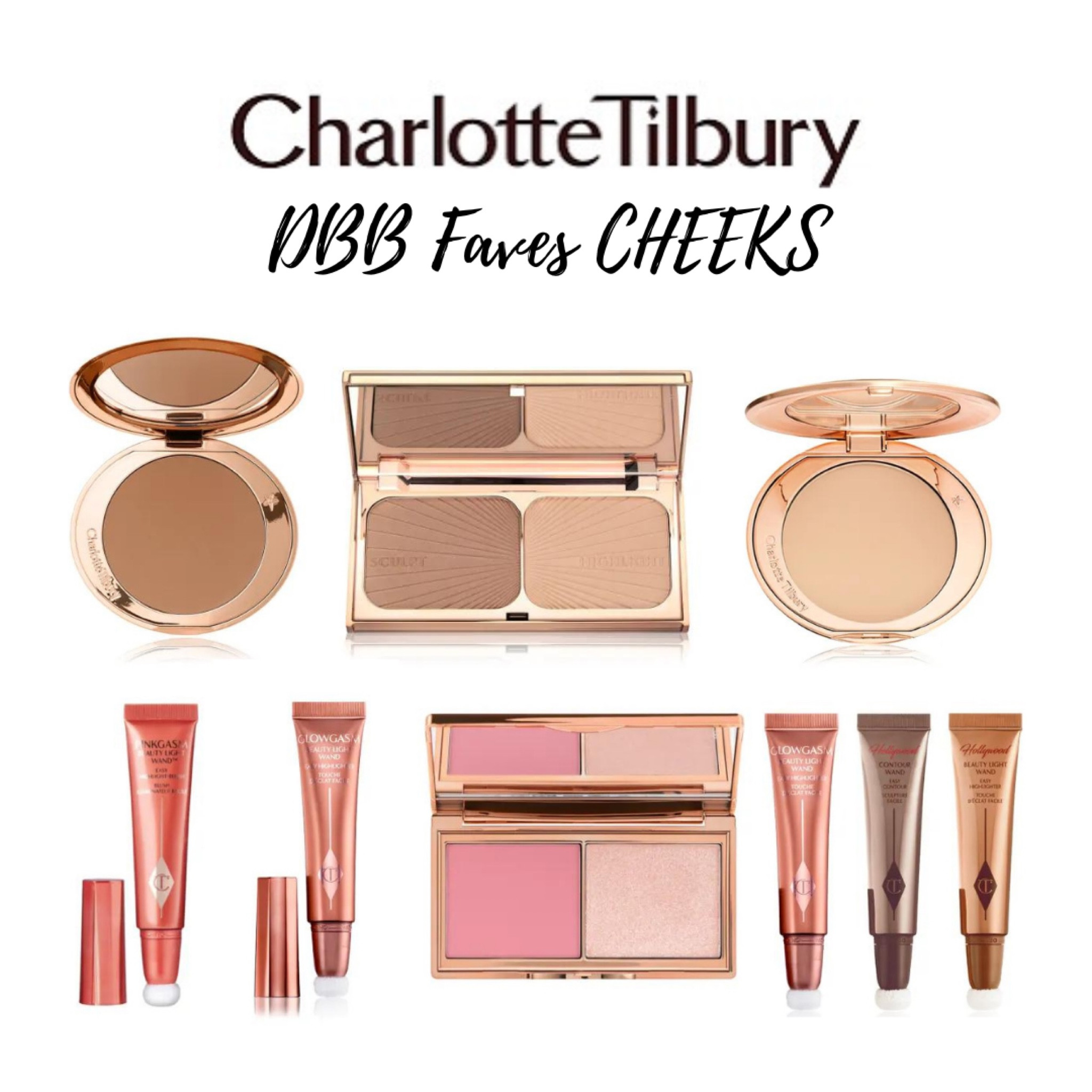 My favorite products from my favorite makeup brand Charlotte Tilbury.  From the top left bronzer • contour/highlight • setting powder • Sunset Pinkgasm cheek gel •  Pinkgasm cheek gel • FAVORITE BLUSH • gel blush/contour/highlight 

I replenish all of these products in my kit often.  They are IRREPLACEABLE STAPLES!

#LTKfindsunder50 #LTKbeauty