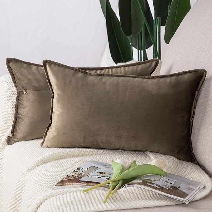 MADIZZ Set of 2 Super Soft Velvet Decorative Throw Pillow Covers 12x20 inch Brown Rectangular wit... | Amazon (US)