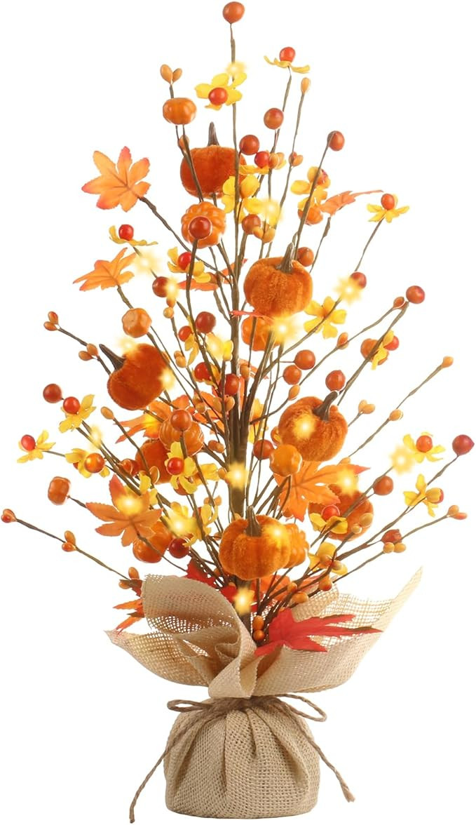 RoseCraft Fall Decor, 18 Inch Artificial Red Berry Maple Leaf Pumpkin Tree Tabletop Decorations, ... | Amazon (US)