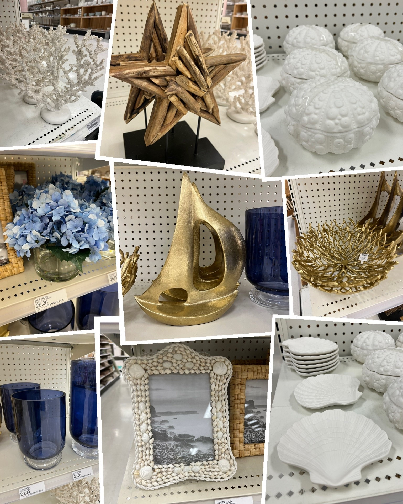 Target just dropped a dreamy coastal collection! 🌊☀️

Included are seashell frames that look like pricey antiques, sailboat statues, driftwood stars, coral sculptures, faux hydrangeas for Nantucket vibes, and blue glass candle hurricanes. Perfect for bringing beachy charm into your home—without the high-end price! 🐚💙

#TargetHome #CoastalDecor #BeachVibes #NantucketStyle #HomeDecorFinds #AffordableLuxury #TargetStyle