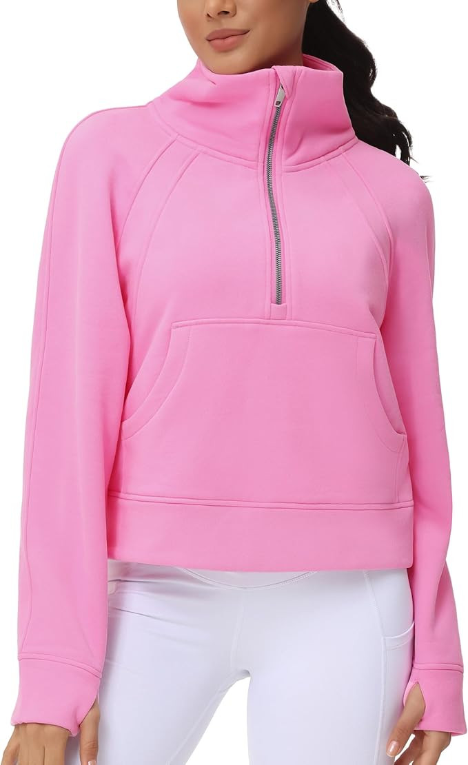 THE GYM PEOPLE Womens' Half Zip Pullover Fleece Stand Collar Crop Sweatshirt with Pockets Thumb H... | Amazon (US)