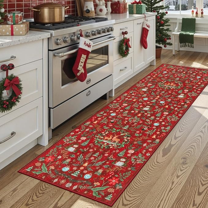 Lahome Christmas Runner Rug for Hallway 2'6" x 8', Non Slip Washable Long Kitchen Carpet Runner, ... | Amazon (US)