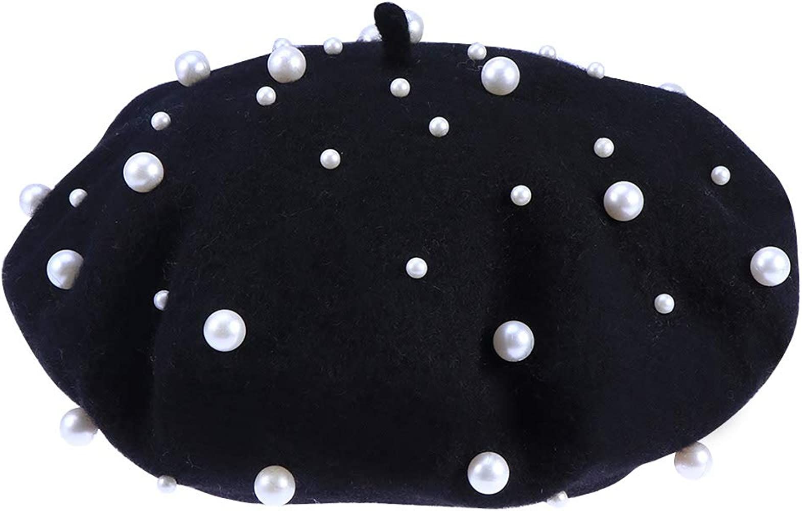 Pearl Autumn Winter Cashmere Beret Starry Beaded Pearl Rivet Wool Beret (Black) | Amazon (US)