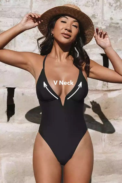 Deep V-Wire Cross Back Cheeky Black One Piece Swimsuit | Cupshe APAC