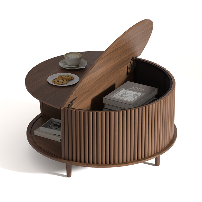 JOINICE Round Coffee Table with Storage and Sliding Door,Mid Century Modern Wooden Center Table,f... | Walmart (US)