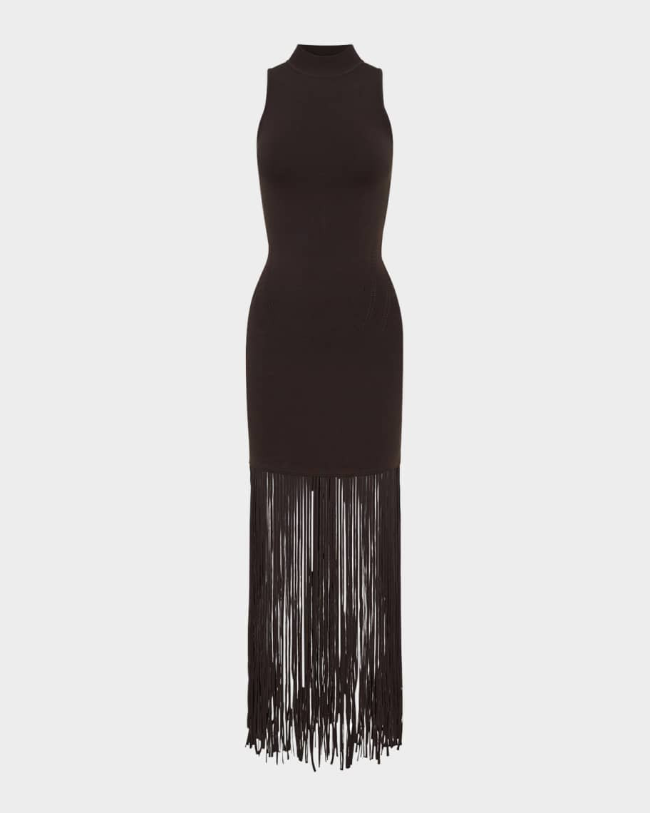 NICHOLAS Clementine Fringe-Hem Rib Knit Maxi Dress | Neiman Marcus